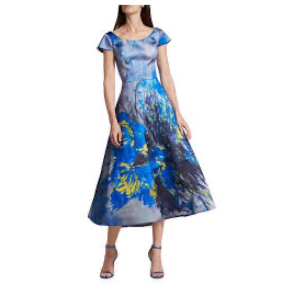 AMSALE Abstract Floral Satin Dress